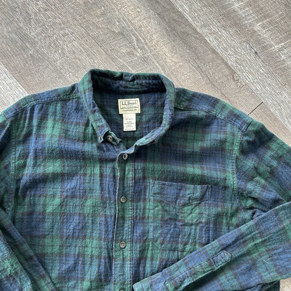 LL Bean Men's Long Sleeve Flannel Button Up Sleep Shirt Size Large Scotch Plaid